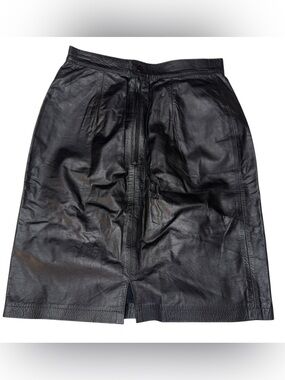 Vintage Amati Black Genuine Leather mini Skirt biker women’s Sz 9/1 goth